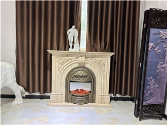 Yellow Travertine Indoor Fireplace