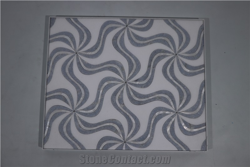 Luxury Windmill Blue Celeste Marble Waterjet Mosaic Tiles