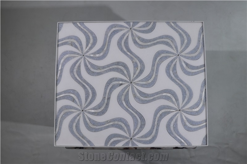 Luxury Windmill Blue Celeste Marble Waterjet Mosaic Tiles