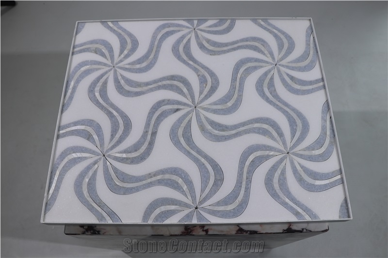 Luxury Windmill Blue Celeste Marble Waterjet Mosaic Tiles
