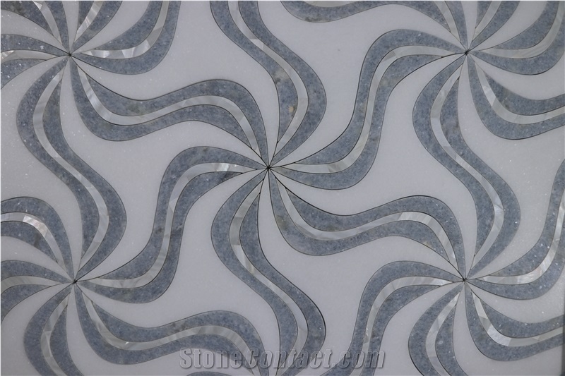 Luxury Windmill Blue Celeste Marble Waterjet Mosaic Tiles