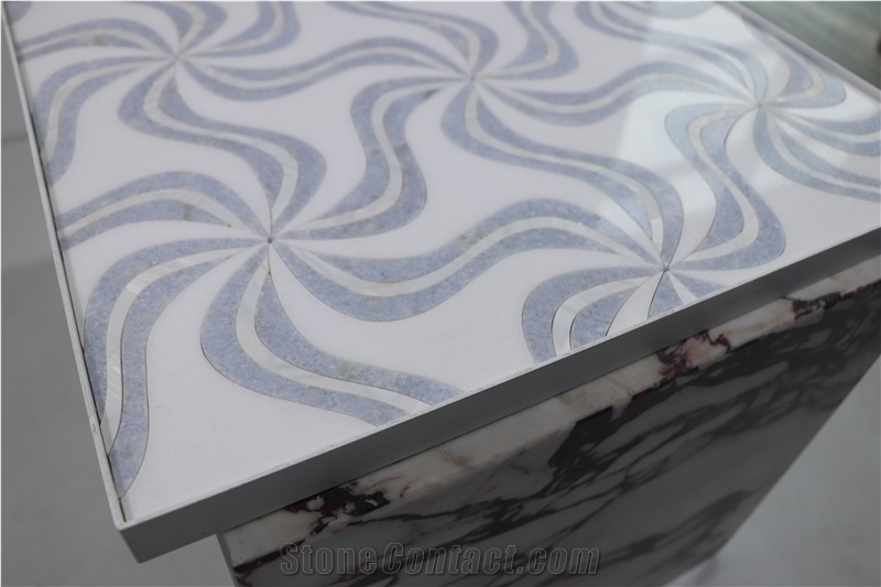 Luxury Windmill Blue Celeste Marble Waterjet Mosaic Tiles