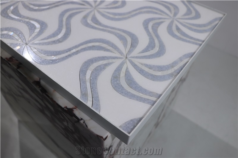 Luxury Windmill Blue Celeste Marble Waterjet Mosaic Tiles