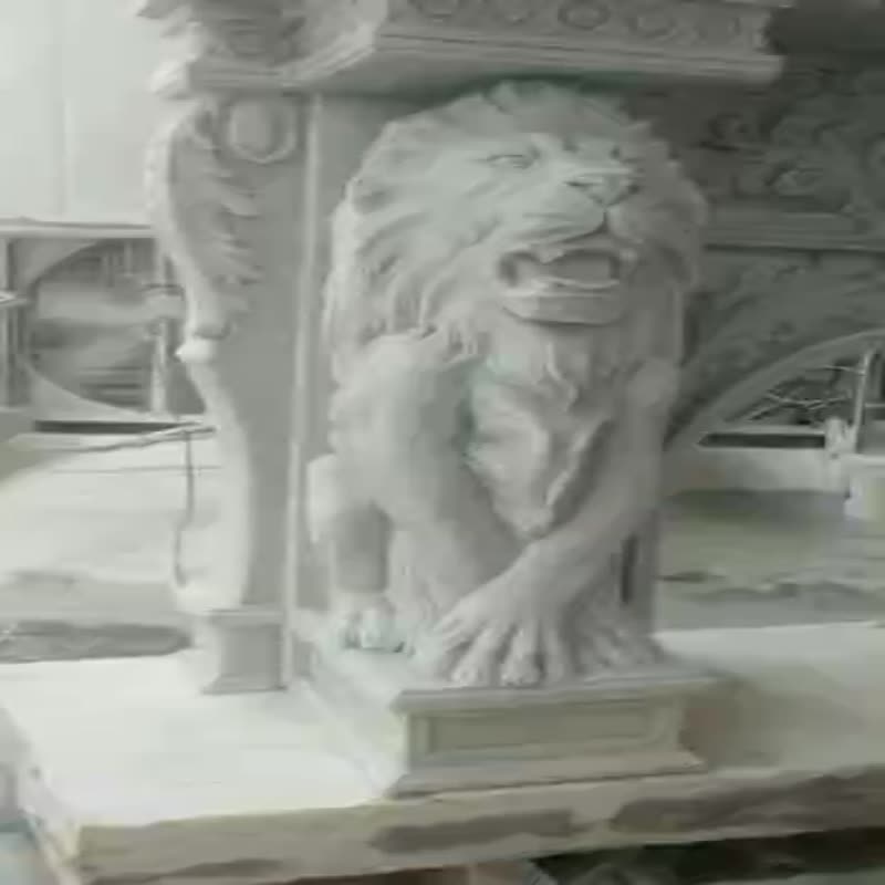 Lion Fireplace Mantel Calacatta Carrara  Firepalce Sculptured