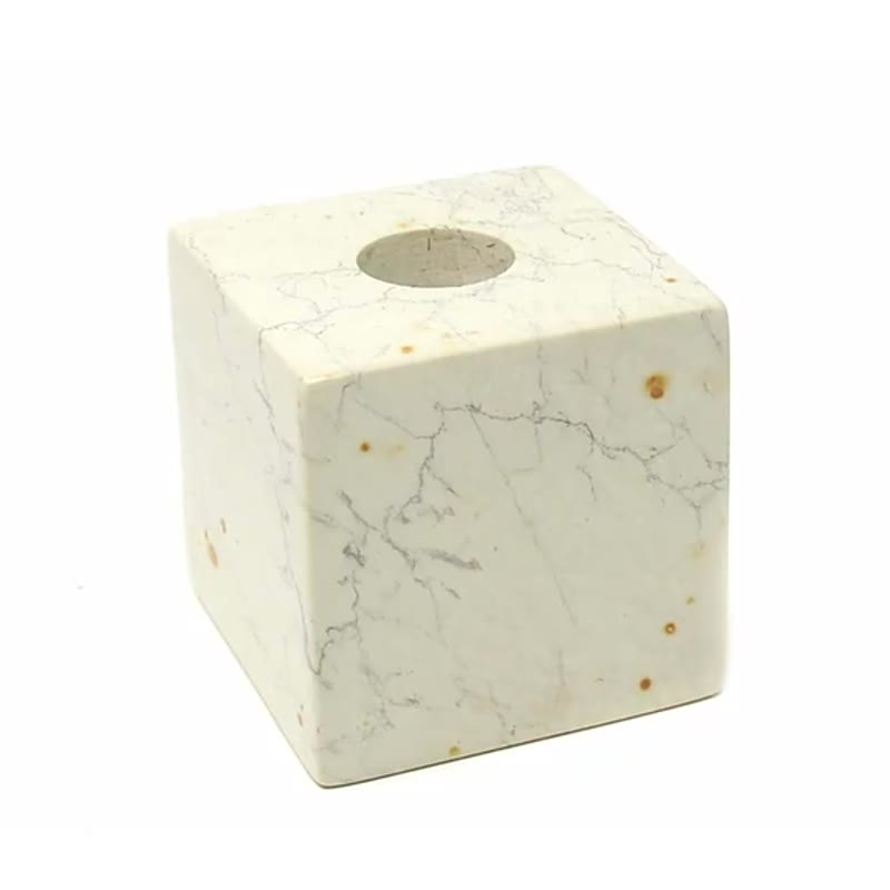 Hand Carved Cube Small Natural White Stone Candle Holder