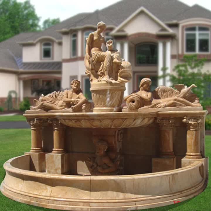 Hand Carved White Marble 3 Tier Flying Horses Fountain