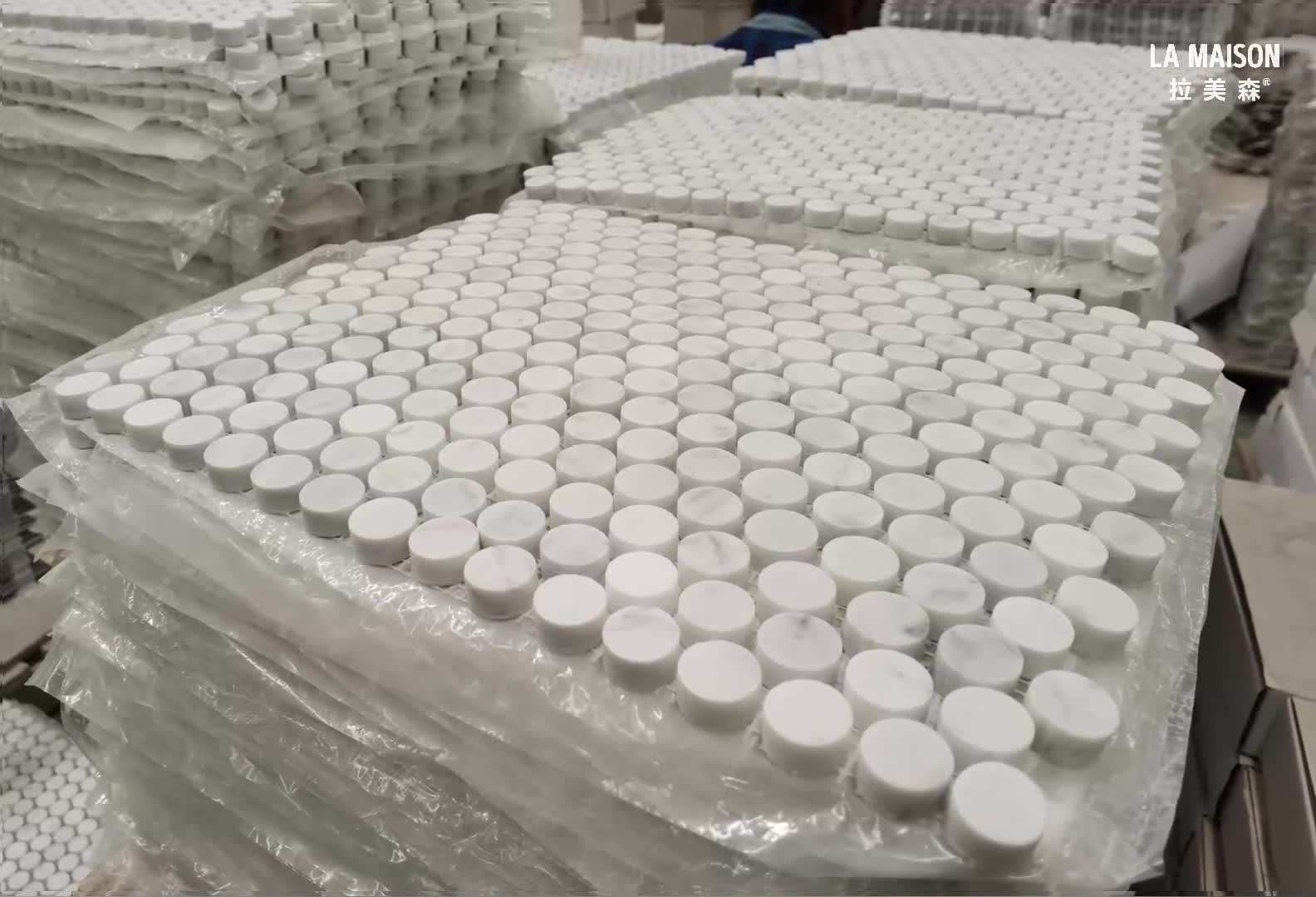 Calacatta White Polished Penny Round Marble Mosaic Tile
