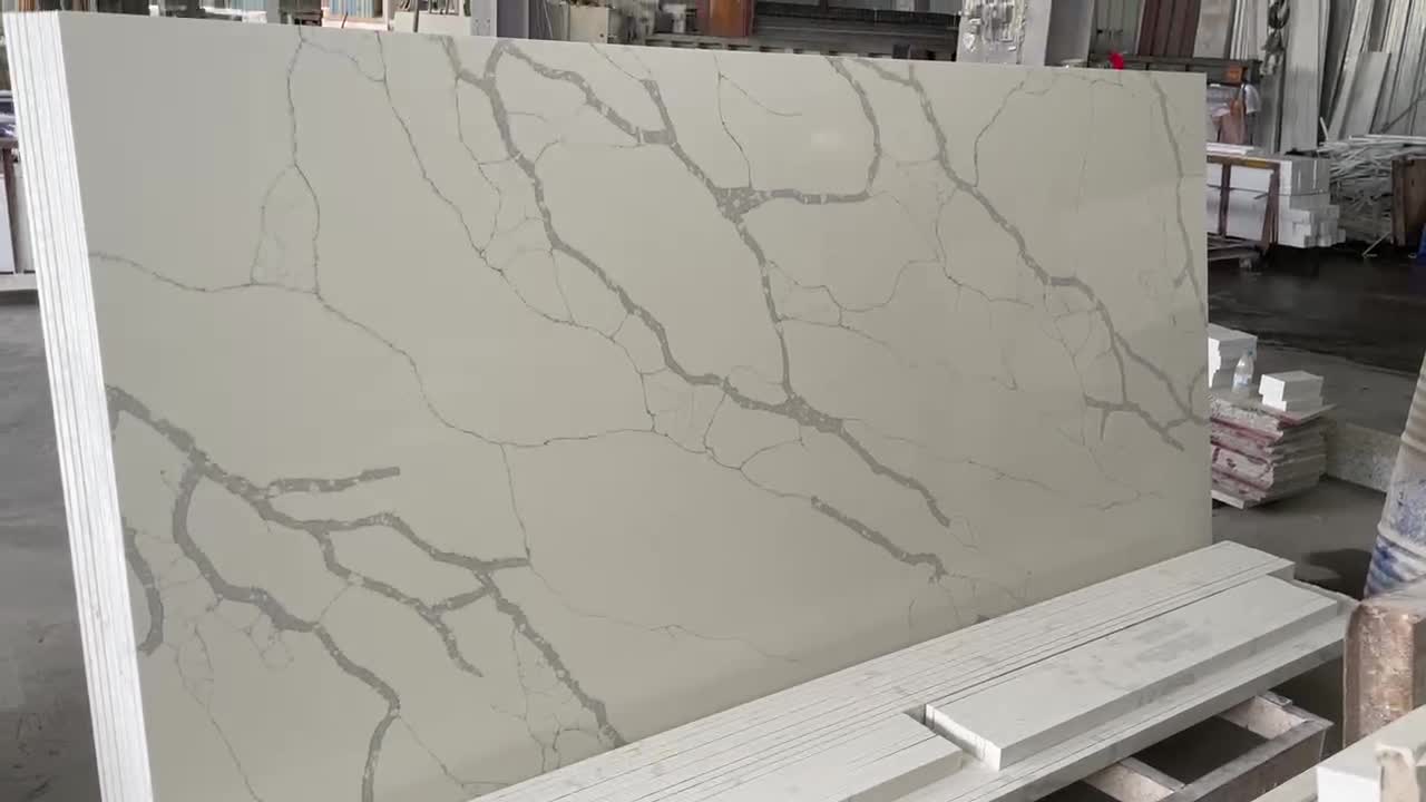 Artificial Stone Calacatta White Quartz Slab With Grey Veins