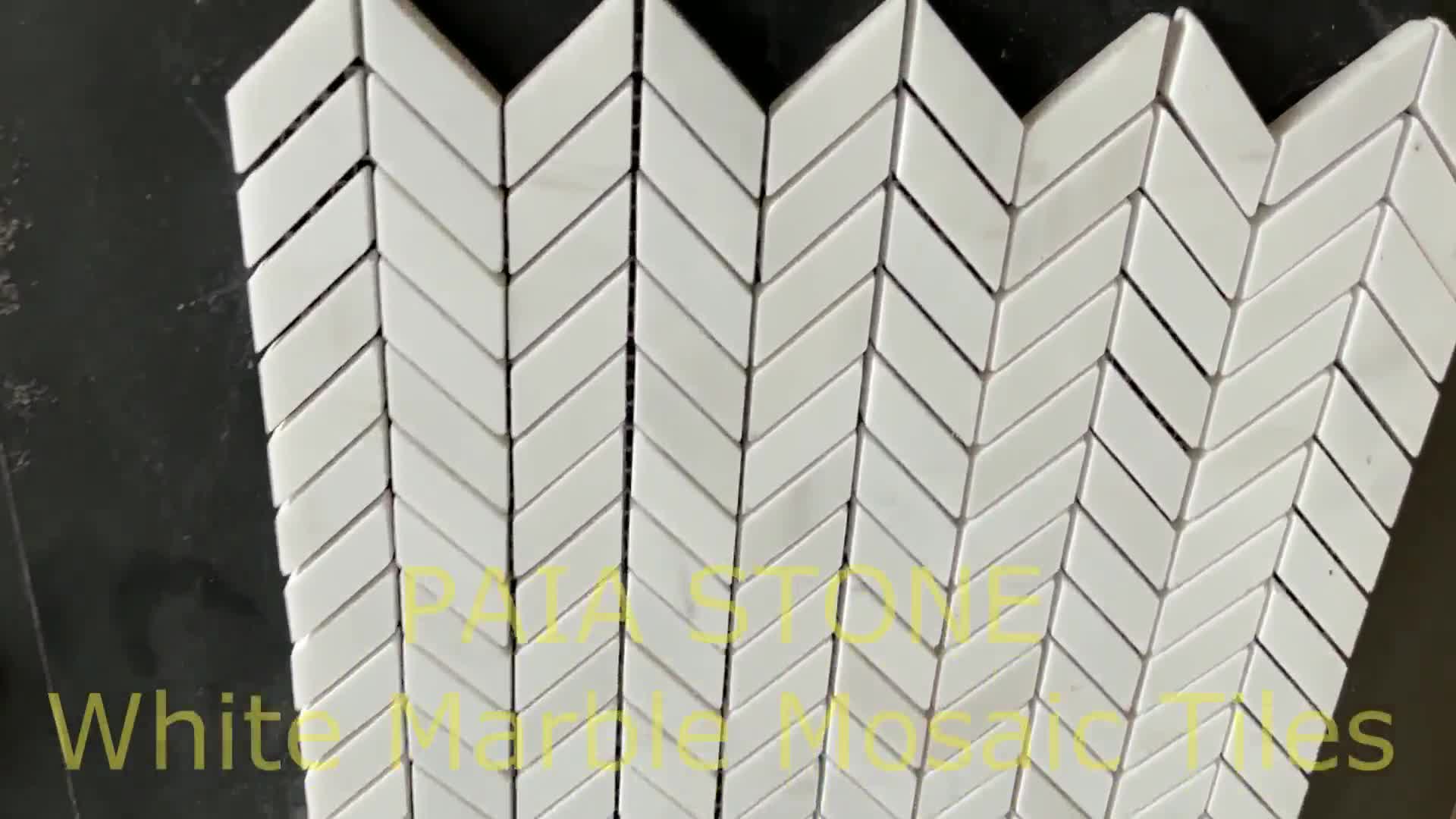 Herringbone White Marble Mosaic Tiles For Backsplash Walling