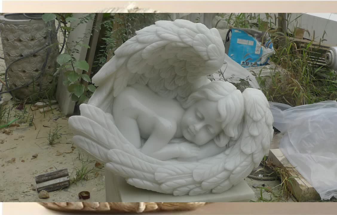 Cherub Marble Statue Grave Decorative Sculpture Angel