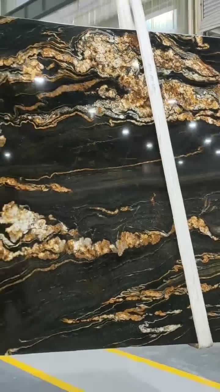 Top Quality Black Fusion Granite Slabs With Golden Vein