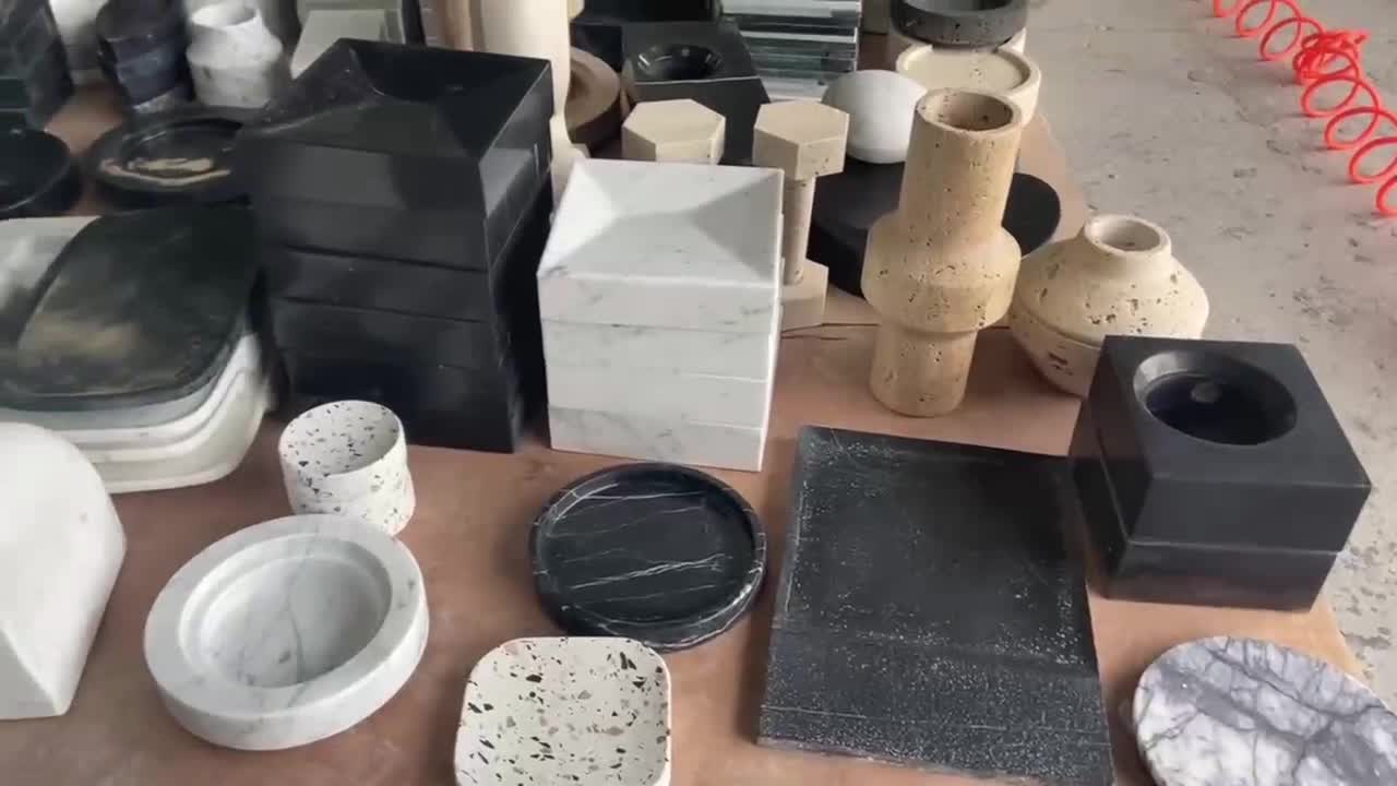 Interior Bookcase Ornaments Beige Limestone Bookends