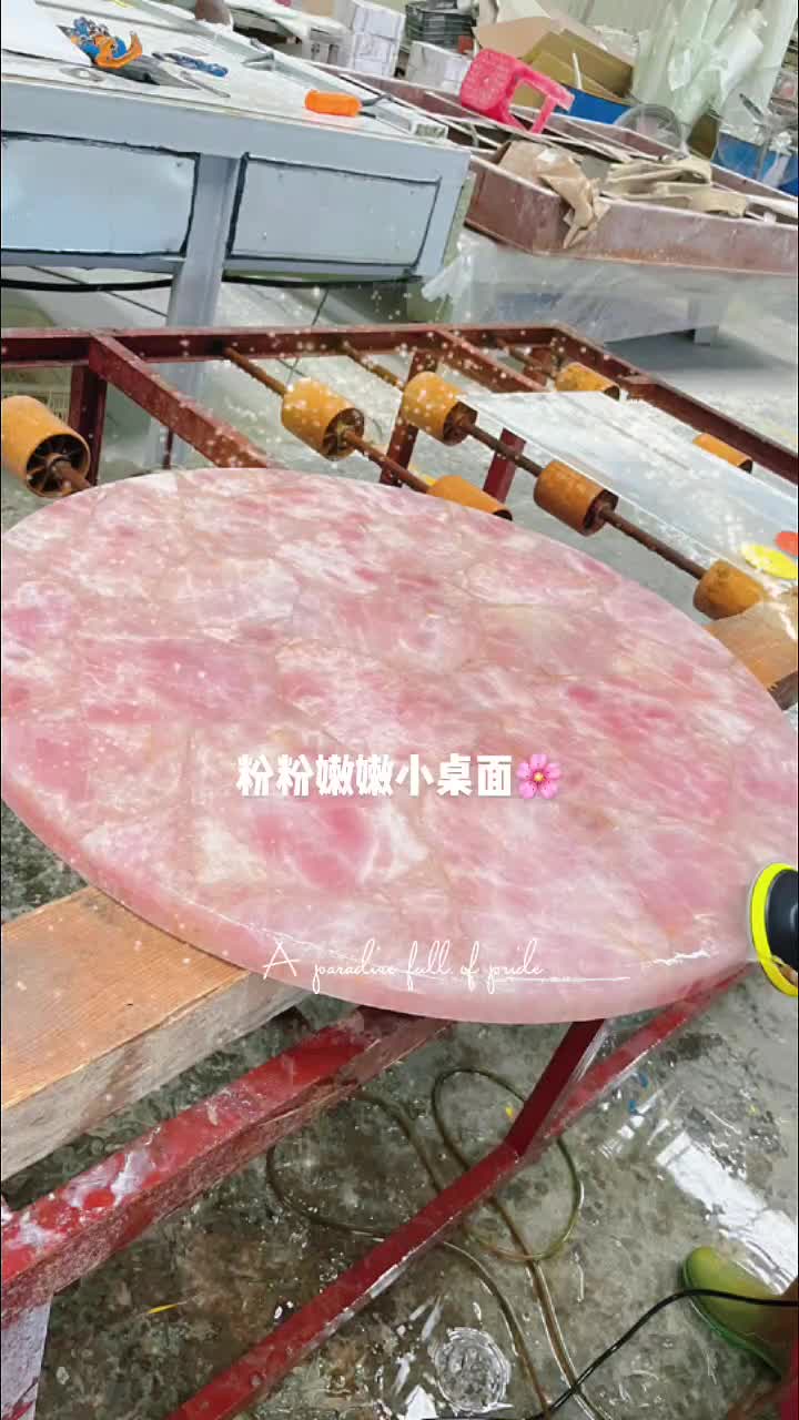Rose Fluorite Crystal Semiprecious Stone Table Top, Gemstone Table Top