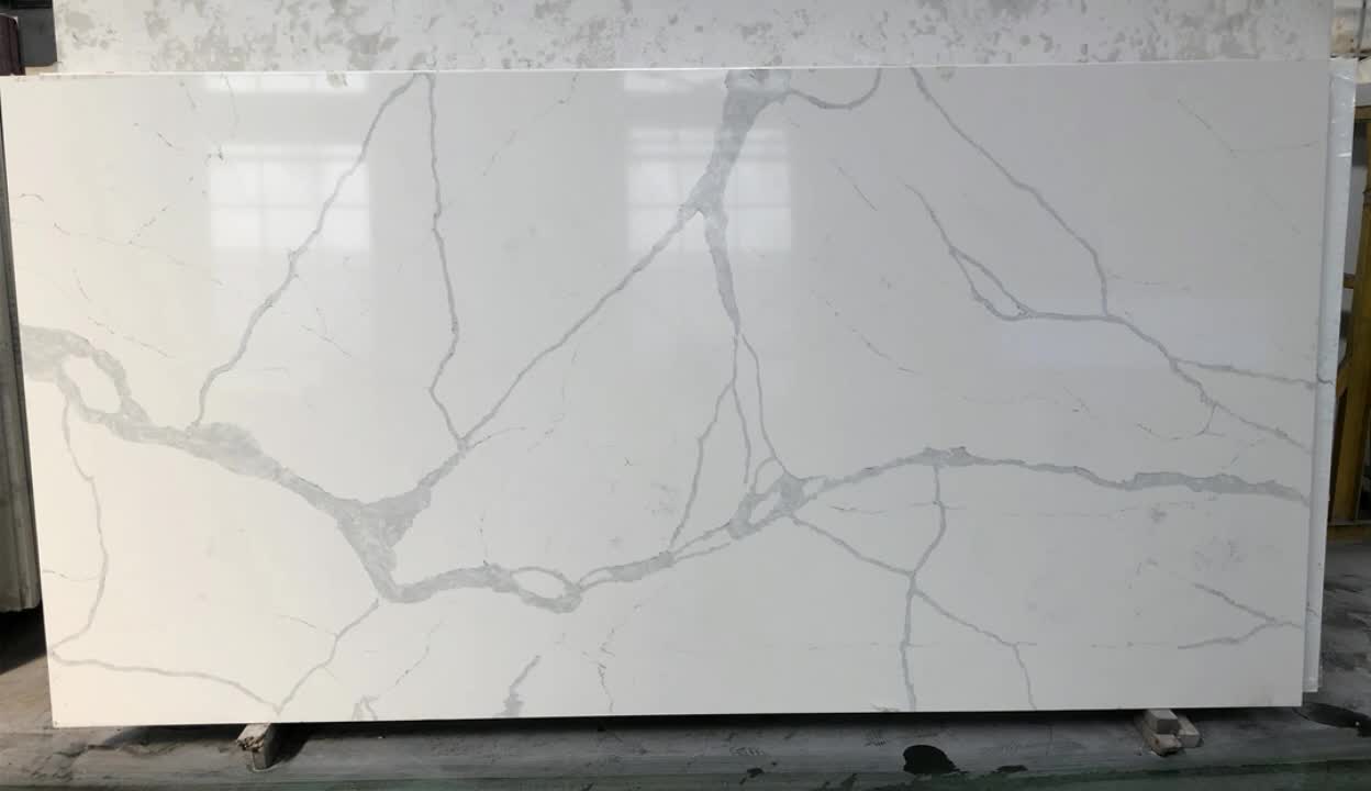 White Engineered Stone Slabs Calacatta Marble Look