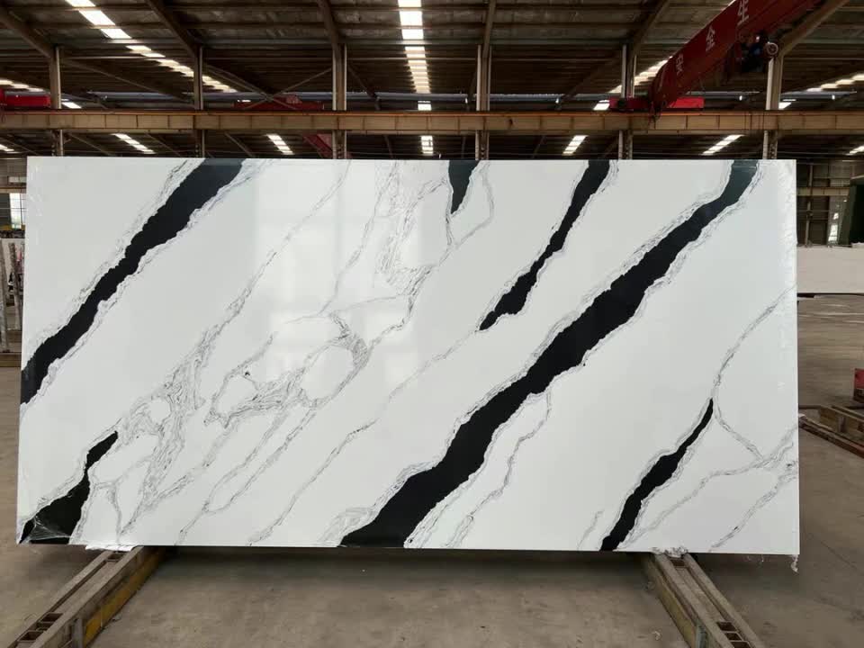 White Marble Look Panda Quartz Slabs