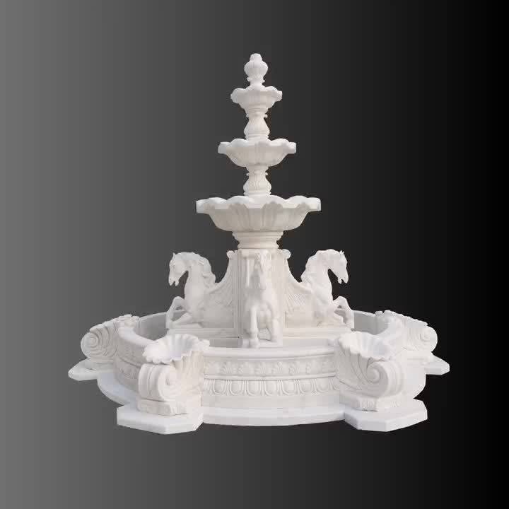 4 Horses White Marble Carving Water Fountain