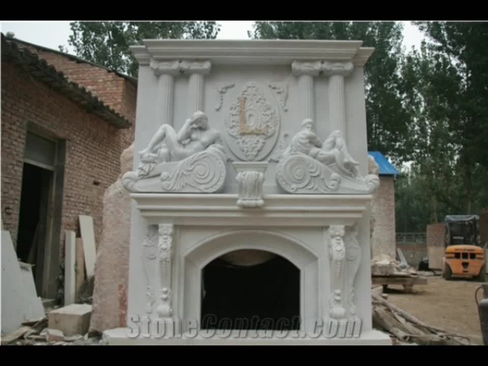 Factory Customized White Stone Marble Fireplace