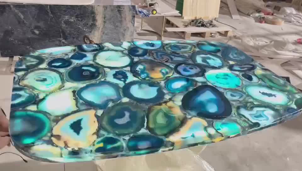 Blue Agate Semiprecious Stone Table Tops