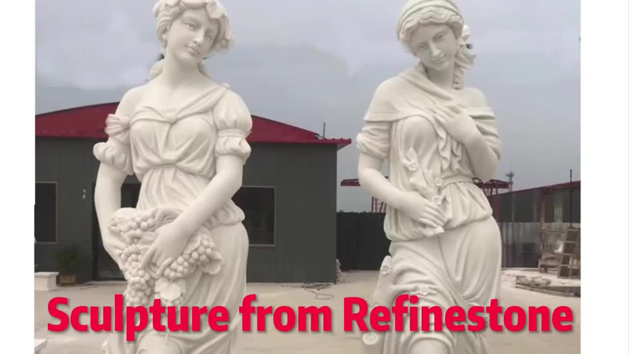 Classical Marble Angel Playing A Harp Garden Sculpture