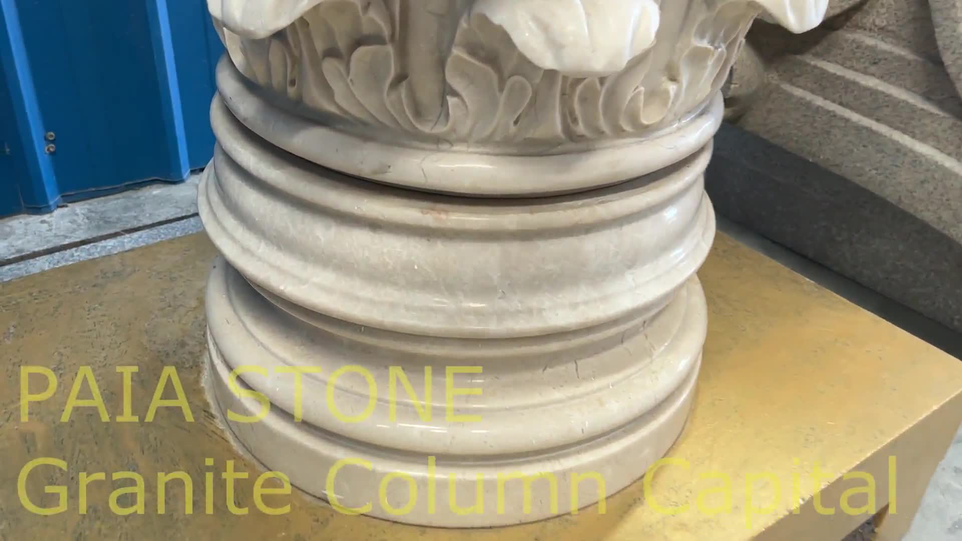 Natural Beige Marble Hand Carved Column Capital For Home