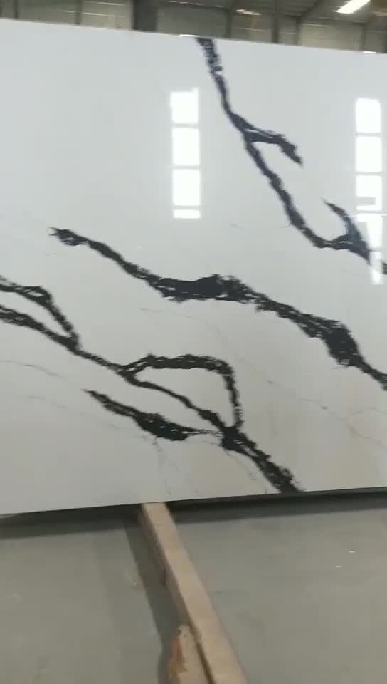 White And Black Calacatta Quartz Polished Slabs