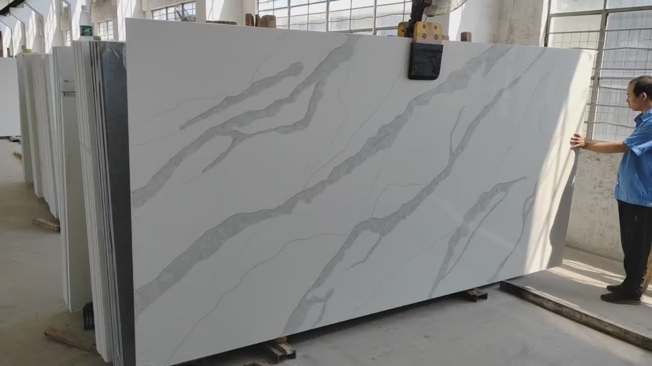 Artificial Calacatta White Quartz Stone Slabs Tiles