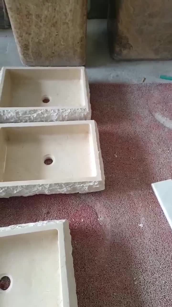Crema Marfil Marble Bathroom Vessel  Square Sink Rough Edge