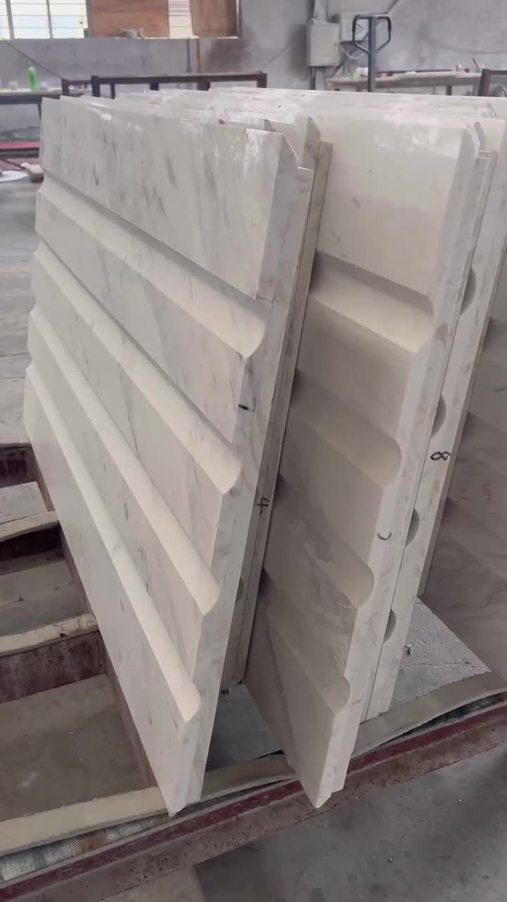 3D Wall Decor Panels White Fluted Marble For Home