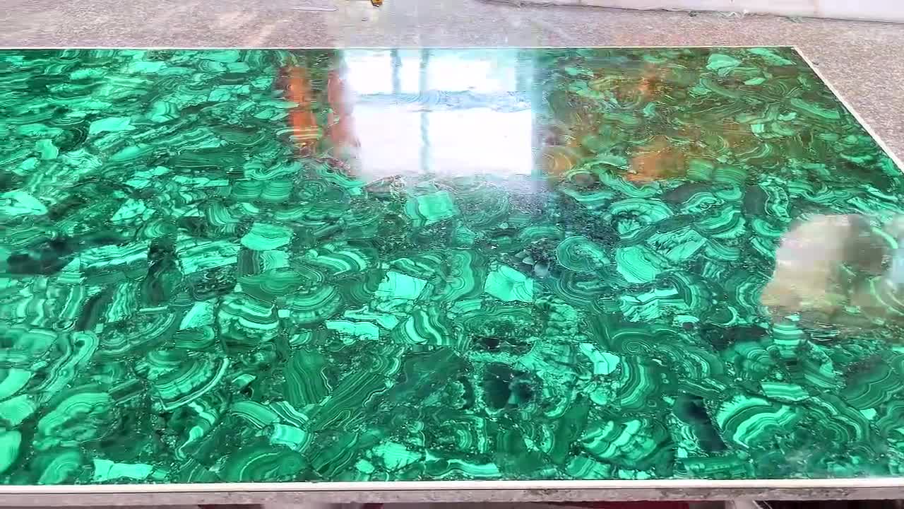 Noble Luxury Square Green Gemstone Solid Surface Table Tops