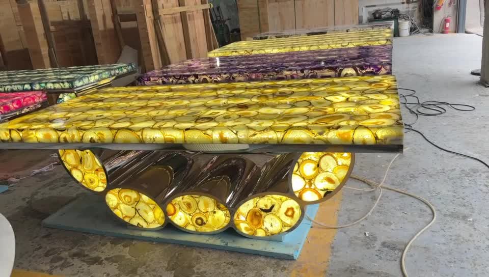 YUANDA Backlit Agate Dining Table Top Restaurant Table Tops