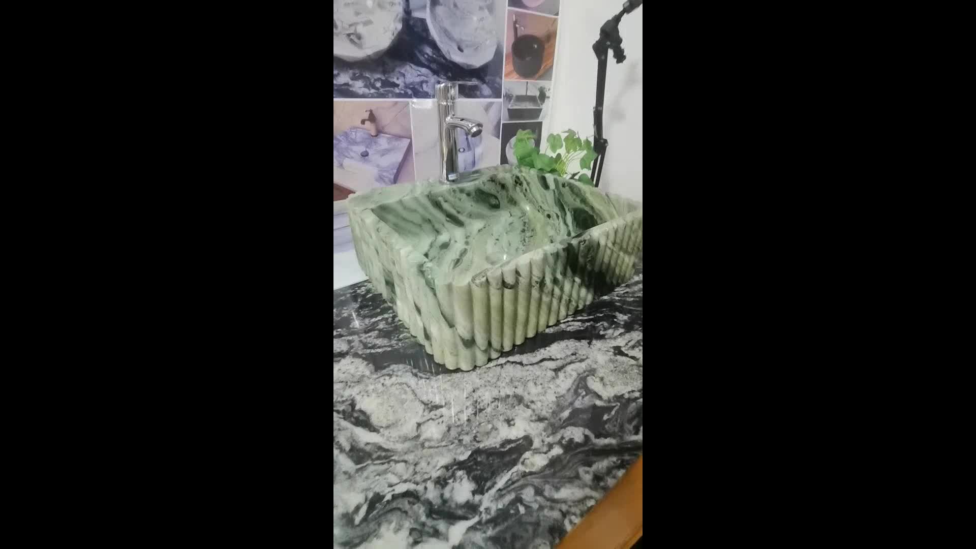Shangri-La Green Marble Stone Sink With Carving