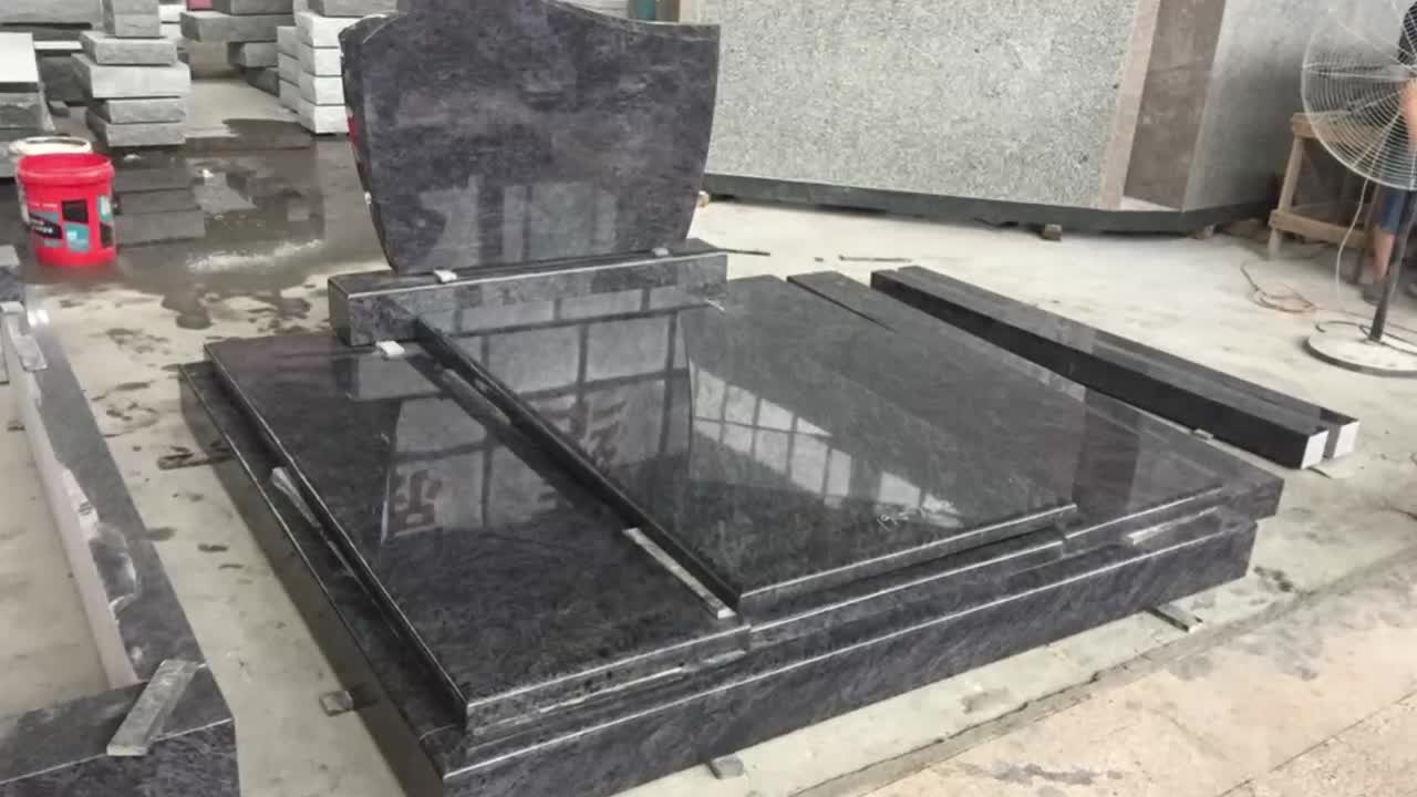 European Style Polished Bahama Blue Granite Double Monument