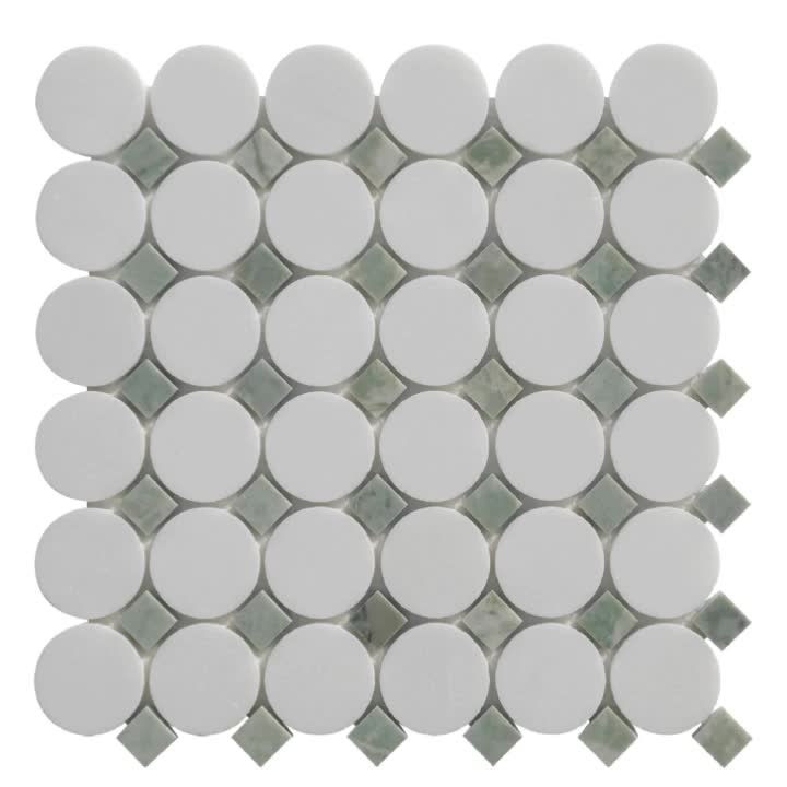 Thassos White Marble Circular Mosaic Pattern Tiles