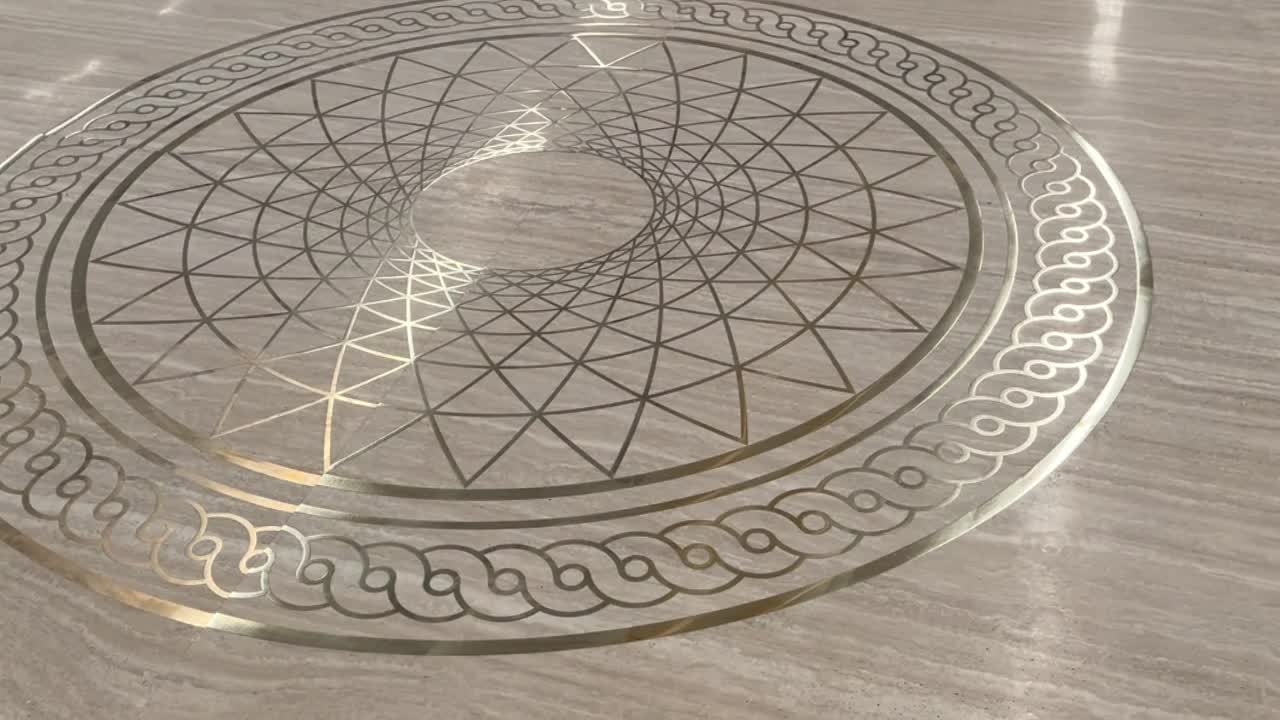 Travertine Inlay Brass Round Waterjet Medallions Polished