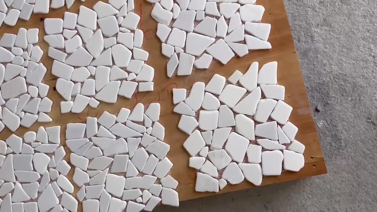 Chinese White Crazy Cut In Web Pattern Tumbled Mosaic