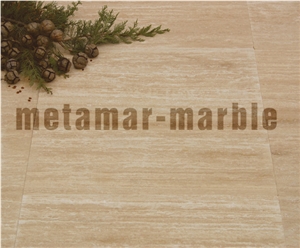 Classic Light Polished Vein Cut Travertine Tiles, Turkey Beige Travertine