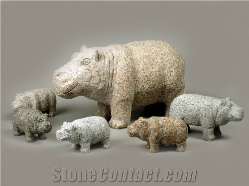 Yellow Granite Group Animal Sculpture