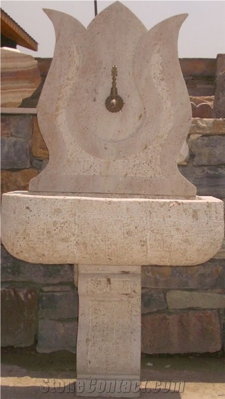 Hand-Carved Travertine Wall Fountain