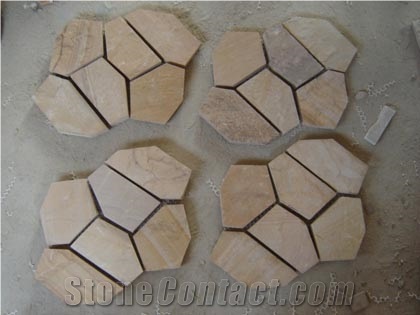 Meshed Beige Sandstone Flagstone, Beige Sandstone Sandstone Tiles & Slabs