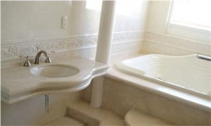 Bathroom Vanities, Bath Design, Crema Marfil Beige Marble Bath Design