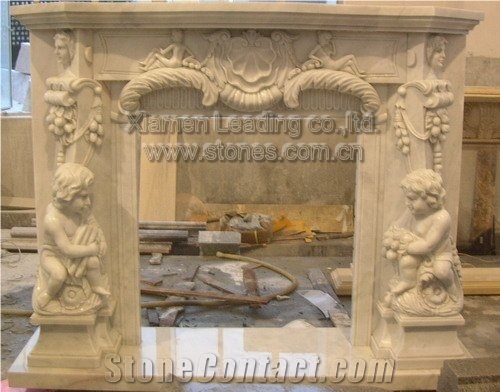 White Marble Sculptured Fireplace Mantel