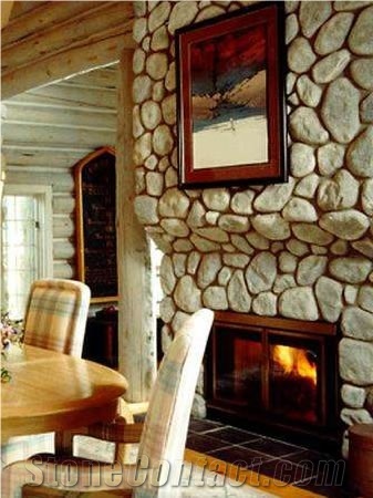 River Rock Fireplace, White Quartzite Fireplace