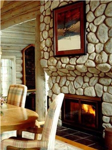 River Rock Fireplace, White Quartzite Fireplace