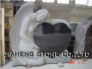 Black Granite Heart Headstone，Angel Monument