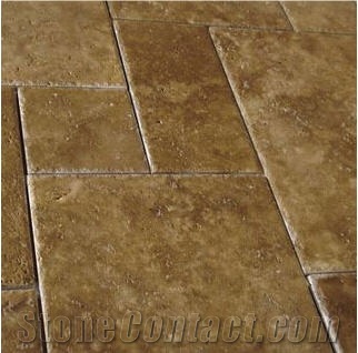 Chipped Noce Travertine Pattern Slabs & Tiles, Turkey Brown Travertine