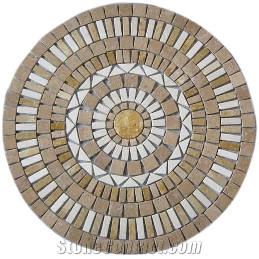 Mixed Travertine Mosaic Medallion