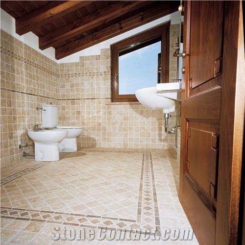 Travertino Romano Chiaro Bathroom Design, Beige Travertine