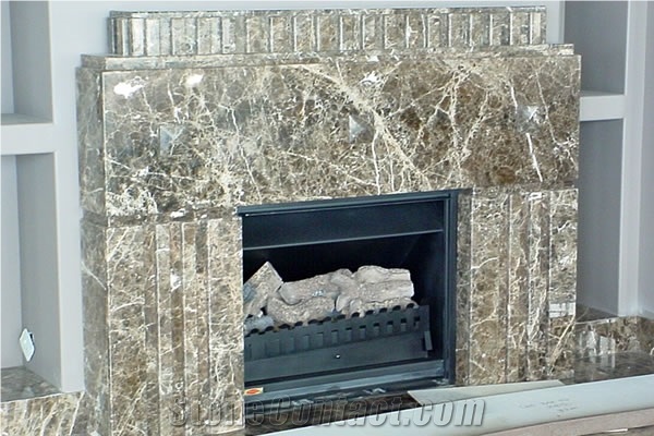 Brown Marble Unique Fireplace