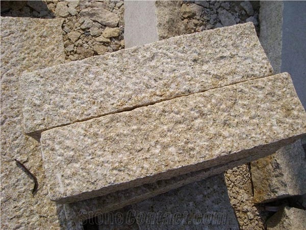 Bush Hammered G682 Yellow Granite Cube Stone/China Sunset Gold Granite Cobble Stone for Exterior Stone Pavers/ Landscaping Stone for Road Building by Pineappled