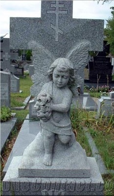 Grey Granite Angel Sculpture Monument,Cross Tombstone